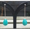 Zilveren lange oorbellen met blauw / groene Jade briolet