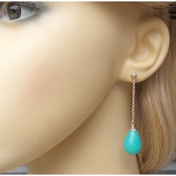 Zilveren lange oorbellen met blauw / groene Jade briolet