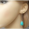 Zilveren lange oorbellen met blauw / groene Jade briolet