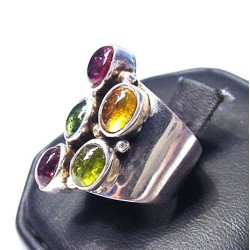 Zilveren edelsteen hanger Dendriet Opaal, Amethist en Peridot