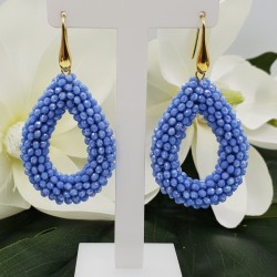 Vergulde braam glassberry oorbellen open druppel licht blauwe kristallen