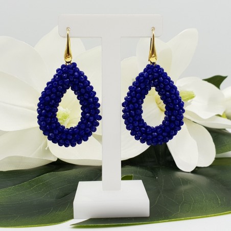 Vergulde braam glassberry oorbellen met open druppel blauwe kristallen