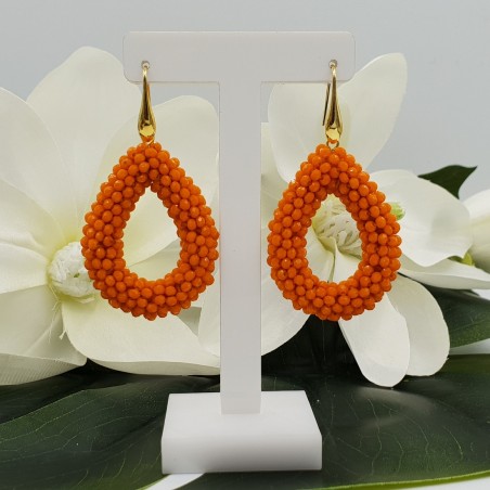 Vergulde braam glassberry oorbellen met open druppel oranje kristallen