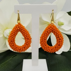 Vergulde braam glassberry oorbellen met open druppel oranje kristallen