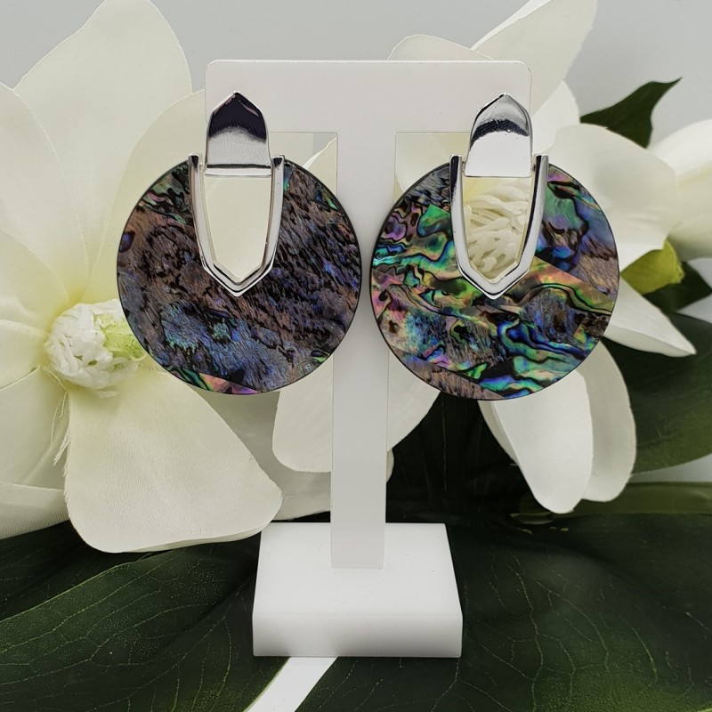 Zilver kleurige oorbellen met Abalone schelp