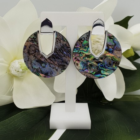 Zilver kleurige oorbellen met Abalone schelp