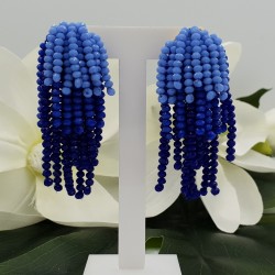 Vergulde waterval tassel oorbellen blauw