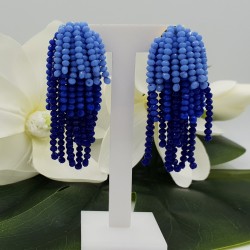 Vergulde waterval tassel oorbellen blauw