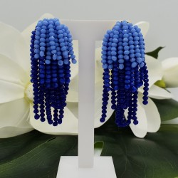 Vergulde waterval tassel oorbellen blauw