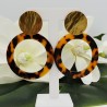 Vergulde oorbellen met open ronde schildpad resin hanger