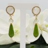 Goudkleurige oorbellen met witte Kattenoog groene Amethist en Jade