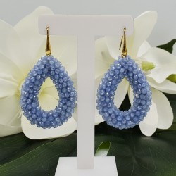Vergulde glassberry braam oorbellen open druppel licht blauwe kristallen