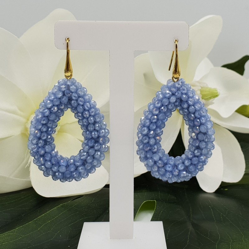 Vergulde glassberry braam oorbellen open druppel licht blauwe kristallen