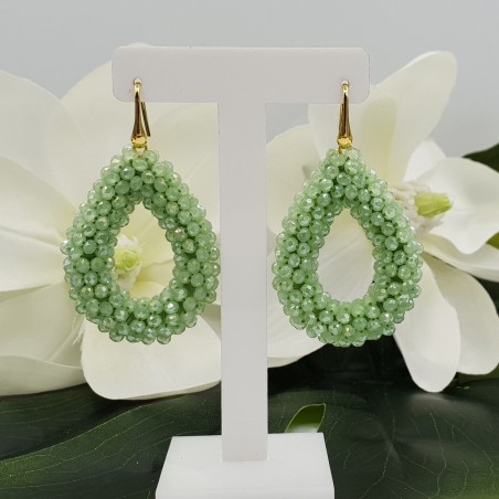 Vergulde glassberry braam oorbellen open druppel licht groene kristallen