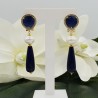 Vergulde oorbellen blauwe Kattenoog Parel en Lapis Lazuli