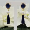Vergulde oorbellen blauwe Kattenoog Parel en Lapis Lazuli