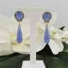 Vergulde oorbellen blauwe Kattenoog en blauw Lace Agaat