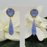 Vergulde oorbellen blauwe Kattenoog en blauw Lace Agaat