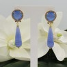 Vergulde oorbellen blauwe Kattenoog en blauw Lace Agaat