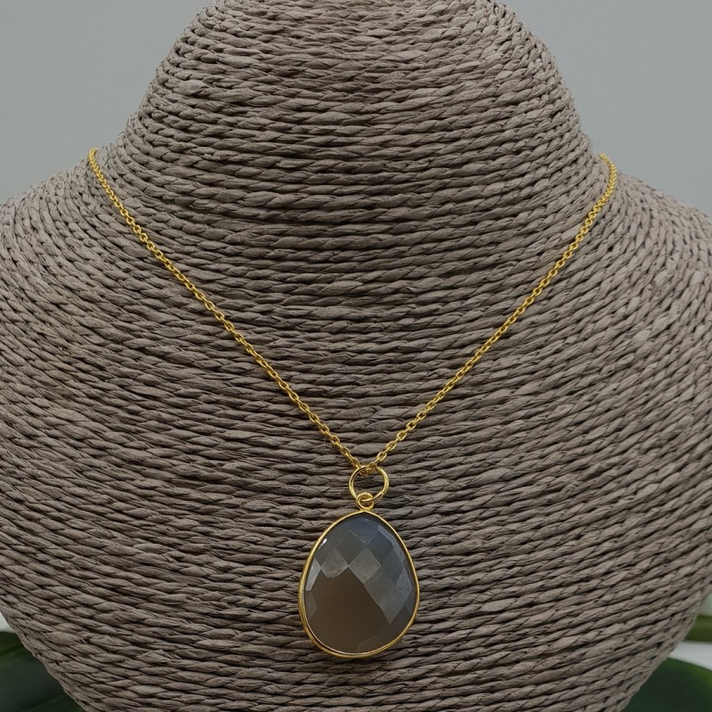 Vergulde ketting met grijze Chalcedoon hanger