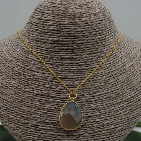 Vergulde ketting met grijze Chalcedoon hanger