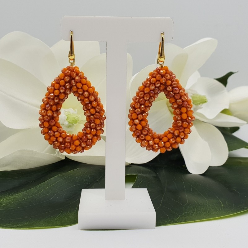 Vergulde glassberry braam oorbellen open druppel oranje kristallen