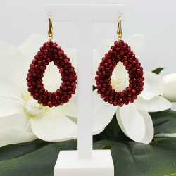 Vergulde glassberry braam oorbellen open druppel metallic rode kristallen