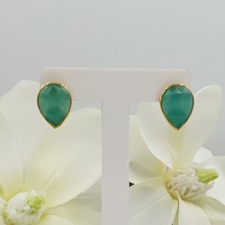 Vergulde oorknoppen gezet met aqua Chalcedoon