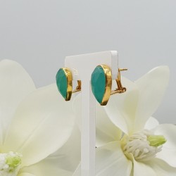 Vergulde oorknoppen gezet met aqua Chalcedoon