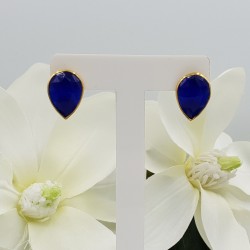 Vergulde oorknoppen gezet met blauw Chalcedoon