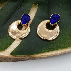 Vergulde oorknoppen gezet met blauw Chalcedoon