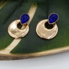 Vergulde oorknoppen gezet met blauw Chalcedoon