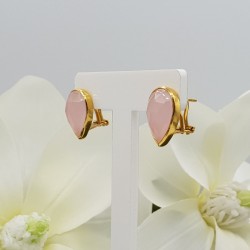 Vergulde oorknoppen gezet met roze Chalcedoon
