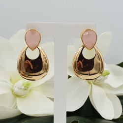 Vergulde oorknoppen gezet met roze Chalcedoon