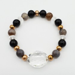 Armband van grijze Agaat Bergkristal en Onyx