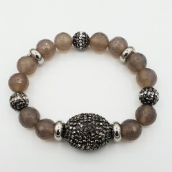 Armband van grijze Agaat en kristallen