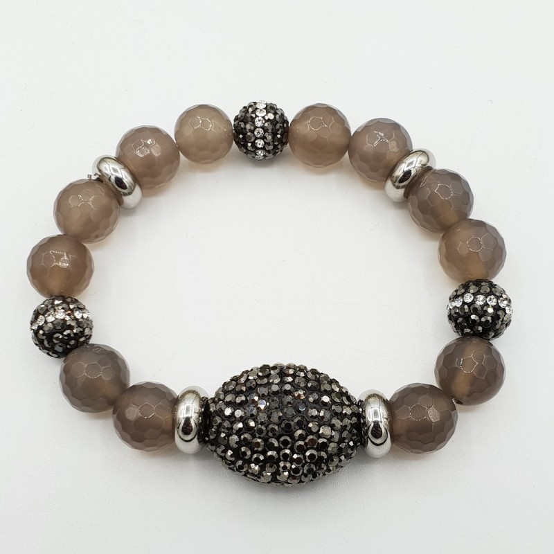 Armband van grijze Agaat en kristallen