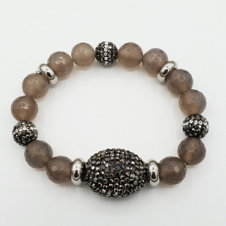 Armband van grijze Agaat en kristallen