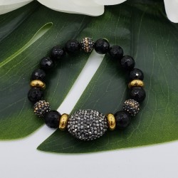 Armband van zwarte Onyx en kristallen