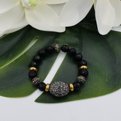 Armband van zwarte Onyx en kristallen