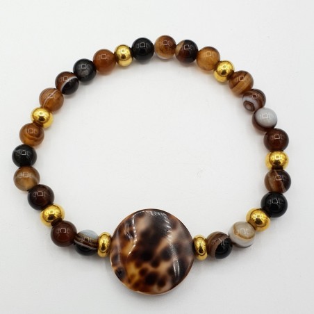 Armband met cowrie schelp en Botswana Agaat