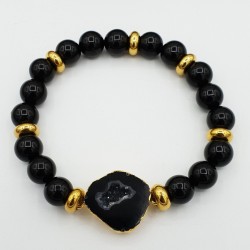 Armband van zwarte Onyx en Agaat geode