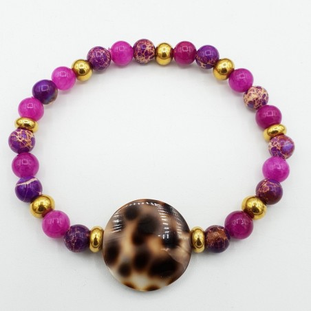 Armband van fuchsia roze Jade en Sediment Jaspis