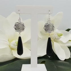 Zilveren oorbellen met smalle zwarte Onyx briolet