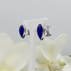 Zilveren oorknoppen gezet met blauw Chalcedoon