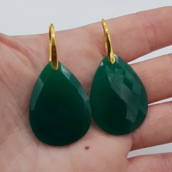 Oorbellen met grote groene Onyx