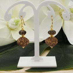 Vergulde oorbellen met gouden kristallen en Smokey Topaas