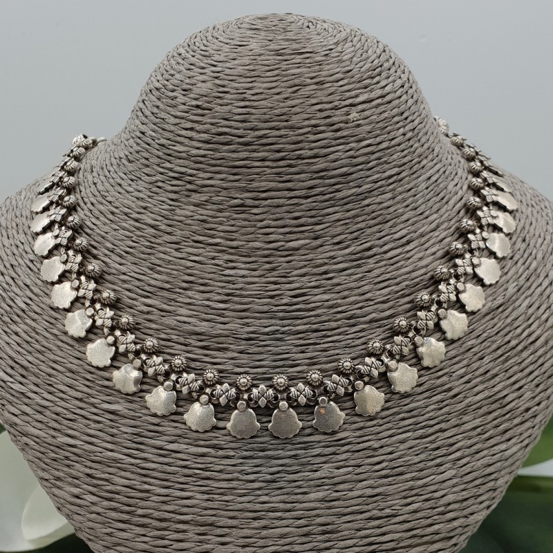Zilveren boho stijl choker ketting