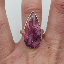 Zilveren ring gezet met druppelvormige Laguna Lace Agaat 17.5 mm