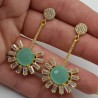 Vergulde oorbellen met aqua Chalcedoon en Zirkonia